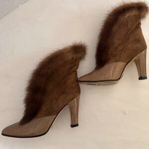 Russell & Bromley Fur Trimmed Leather Heeled Booties
